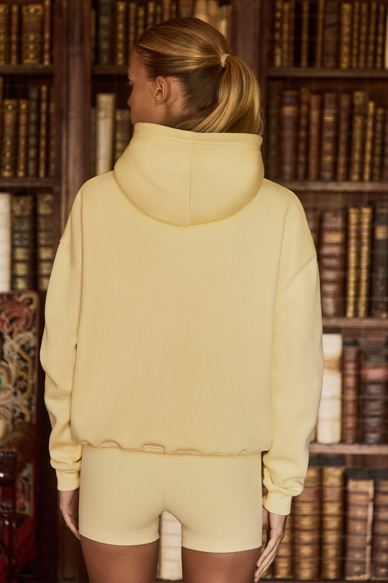 Oversized Appliqué Hoodie in Soft Yellow