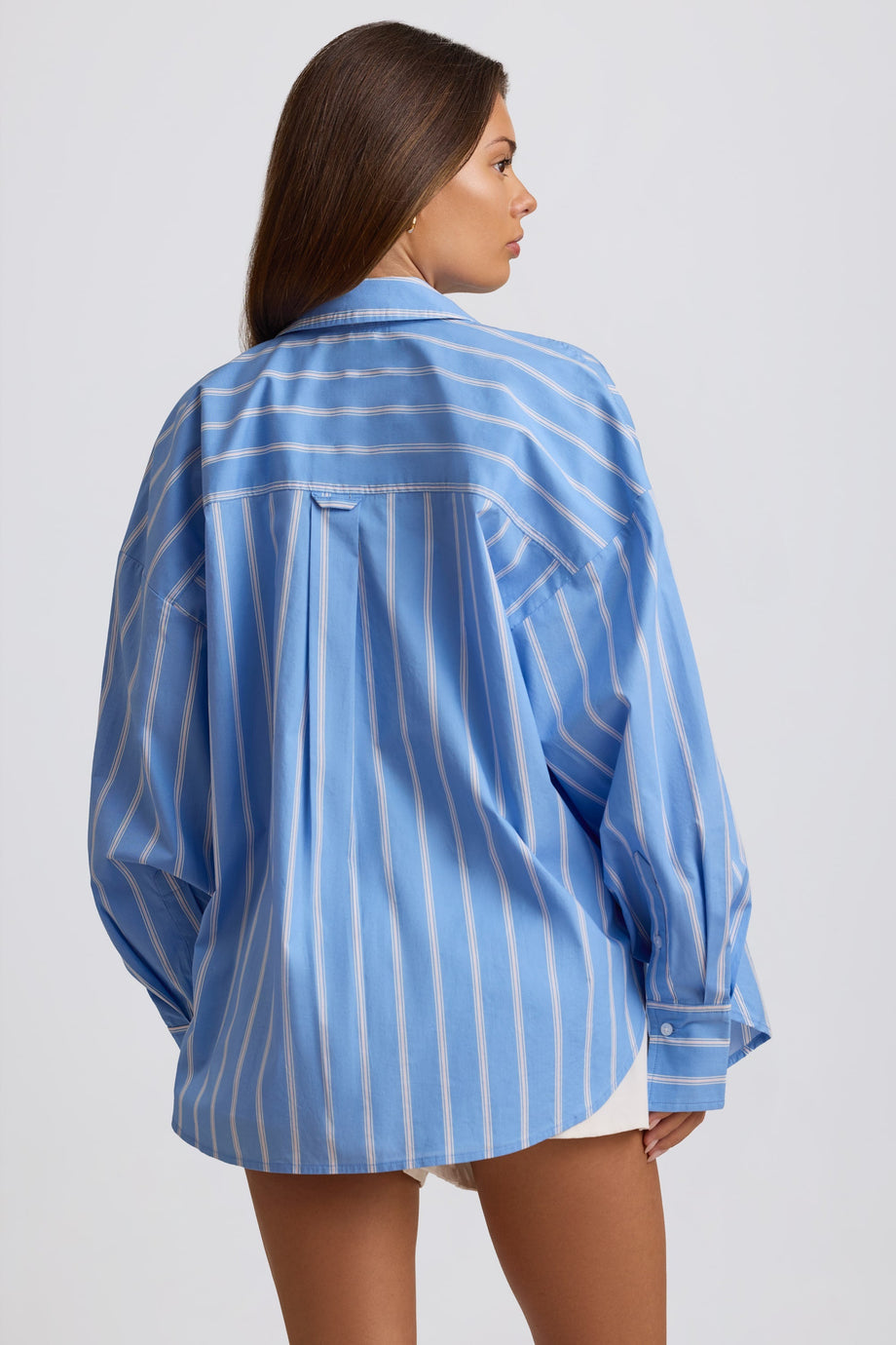 Oversized Cotton-Poplin Shirt in Blue Stripe