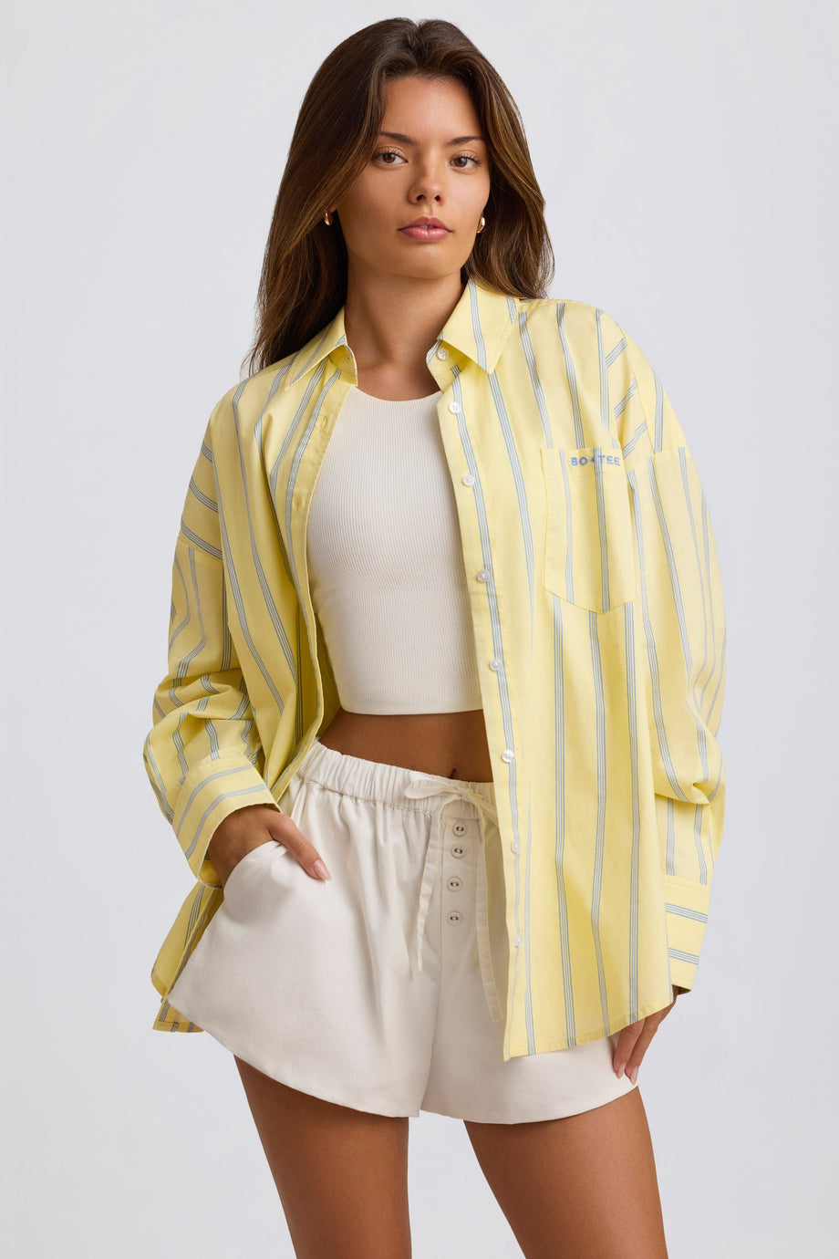 Oversized Cotton-Poplin Shirt in Yellow Stripe