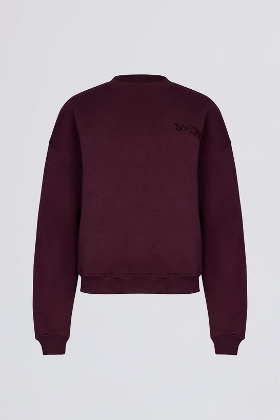 Oversized Crew-Neck Sweatshirt in Burgundy