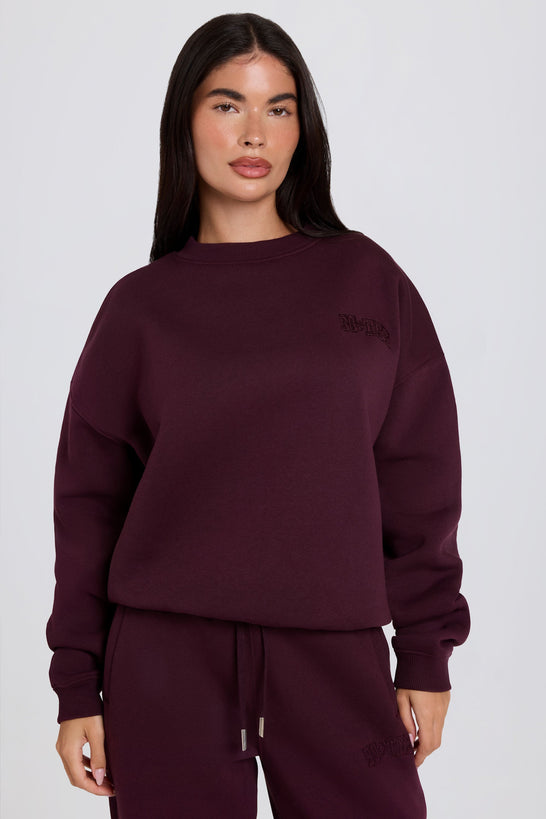 Oversized Crew-Neck Sweatshirt in Burgundy