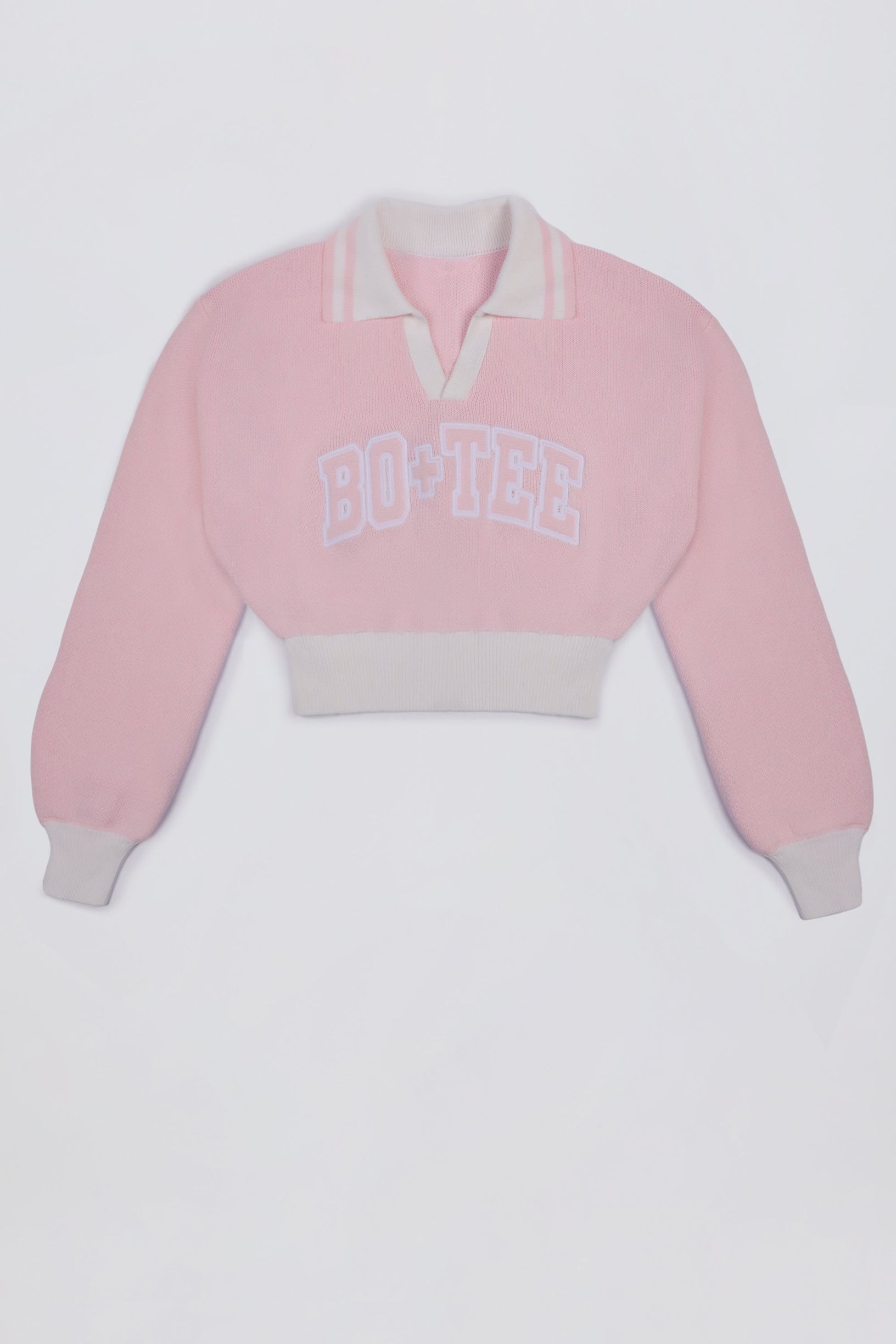Cotton Jersey Oversized V-Neck Jumper in Powder Pink - 1