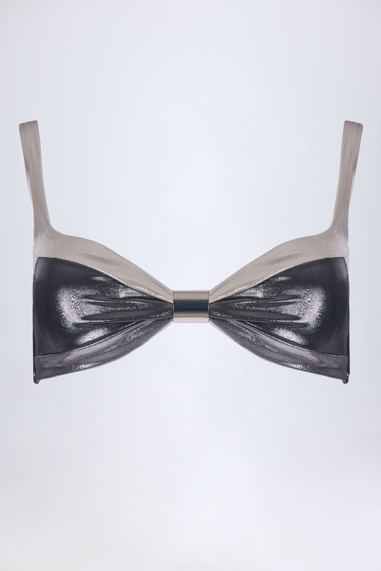 Ruched Bikini Top in Silver Chrome