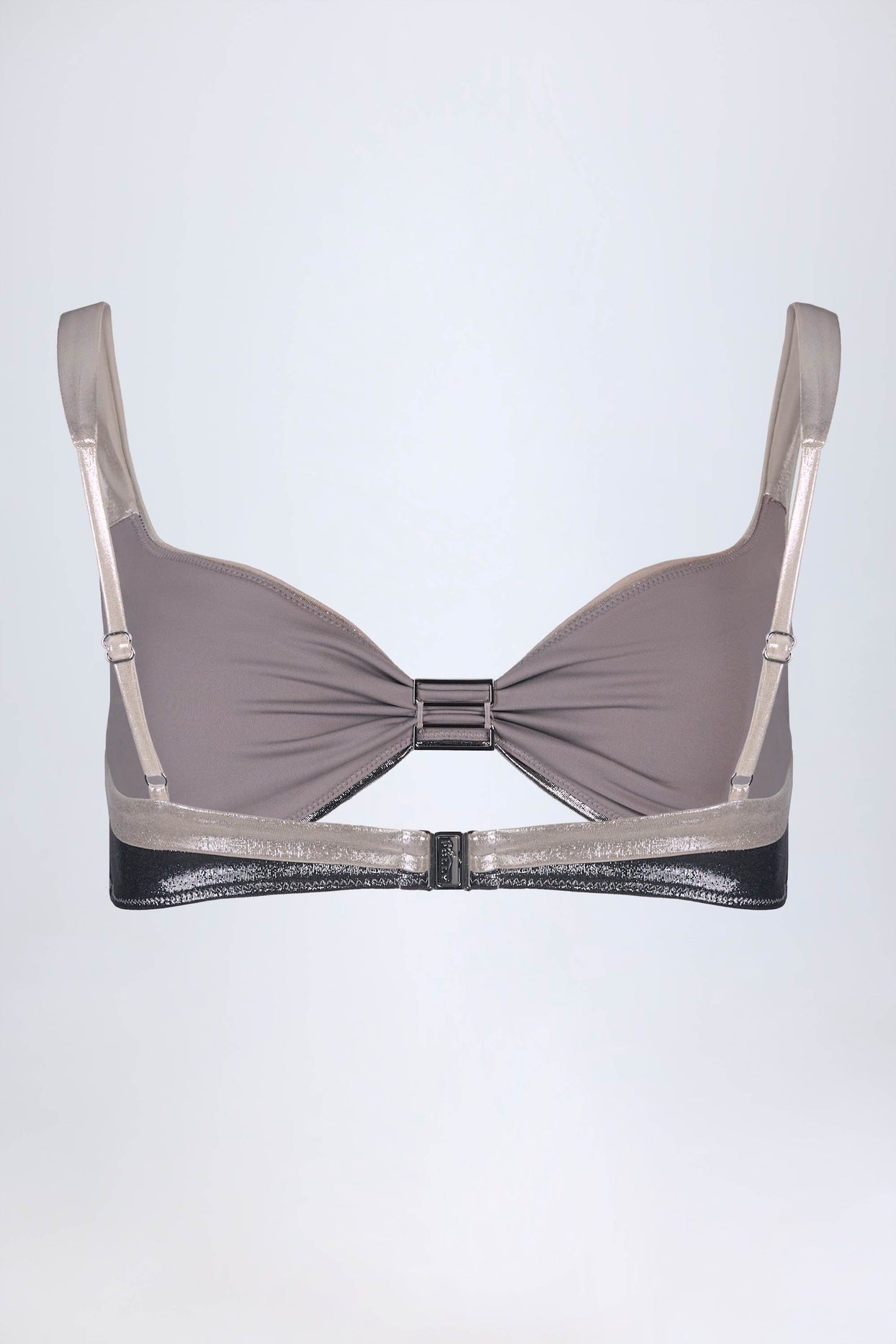 Ruched Bikini Top in Silver Chrome