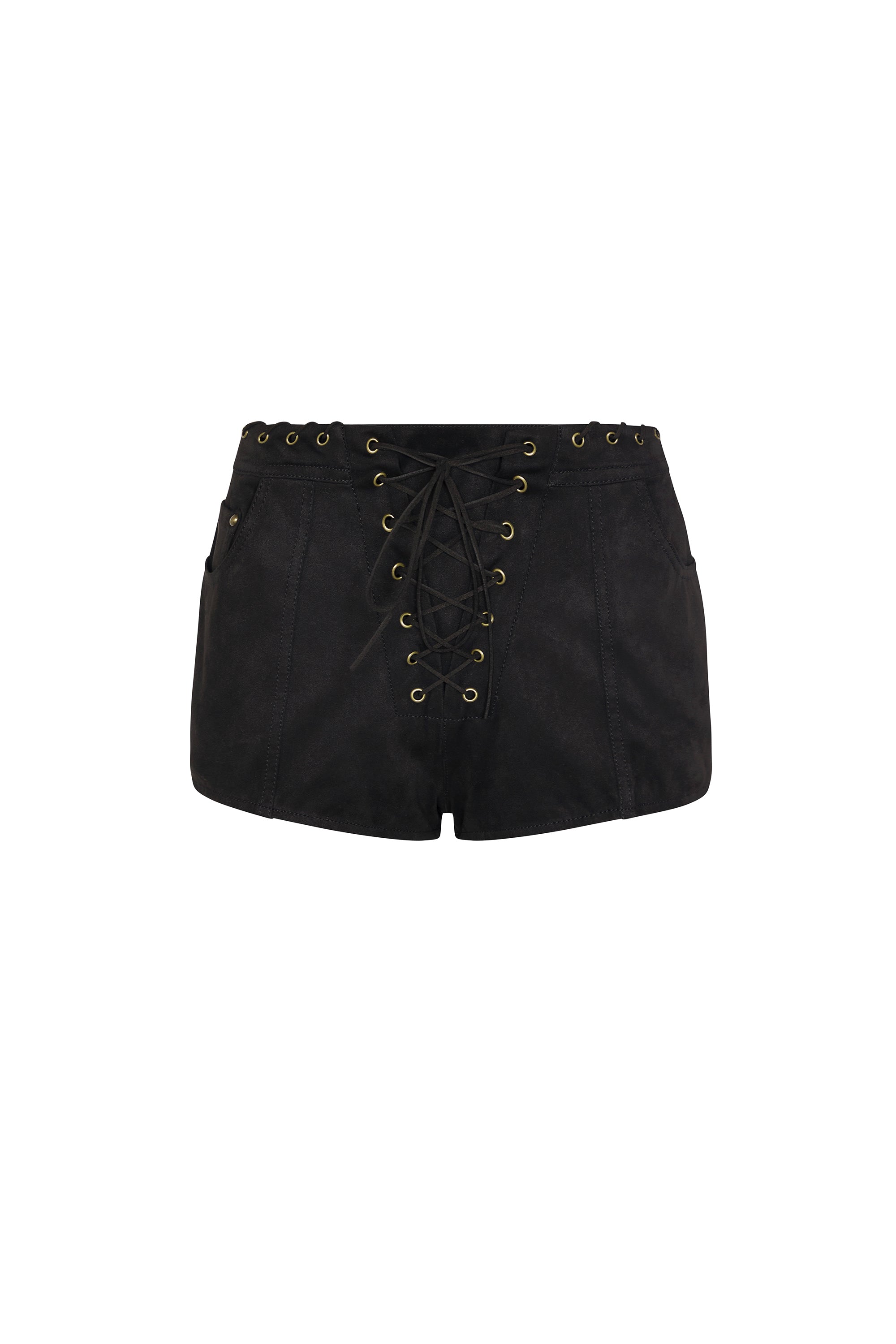 Lace-Up Mid-Rise Shorts in Black