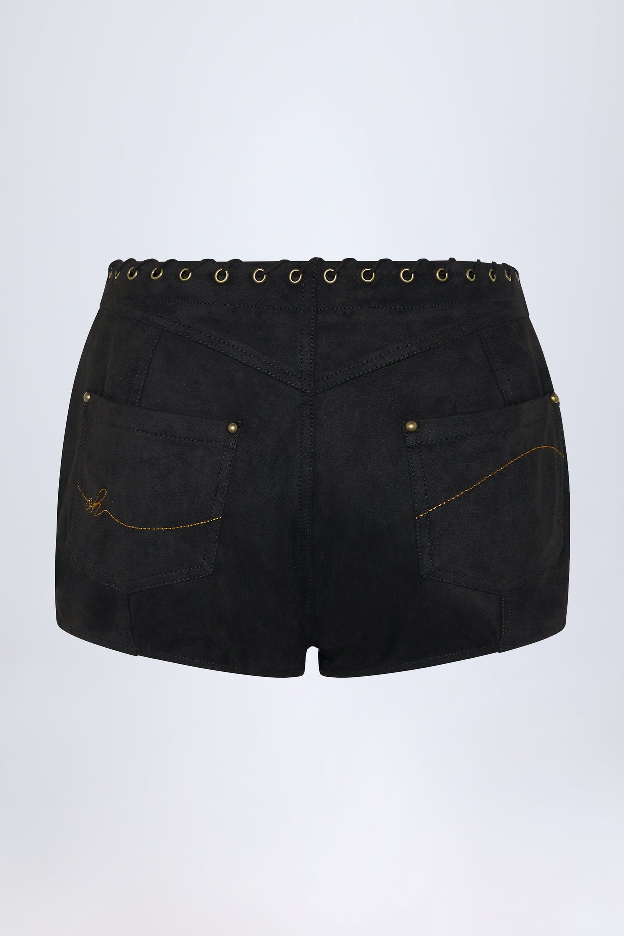 شورت متوسط ​​الارتفاع برباط باللون الأسود