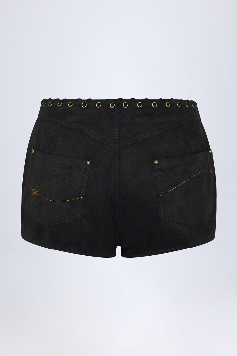 Lace-Up Mid-Rise Shorts in Black - 2