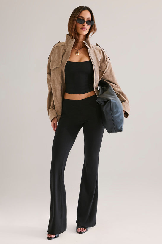 Modal Mid-Rise Flared Trousers in Black