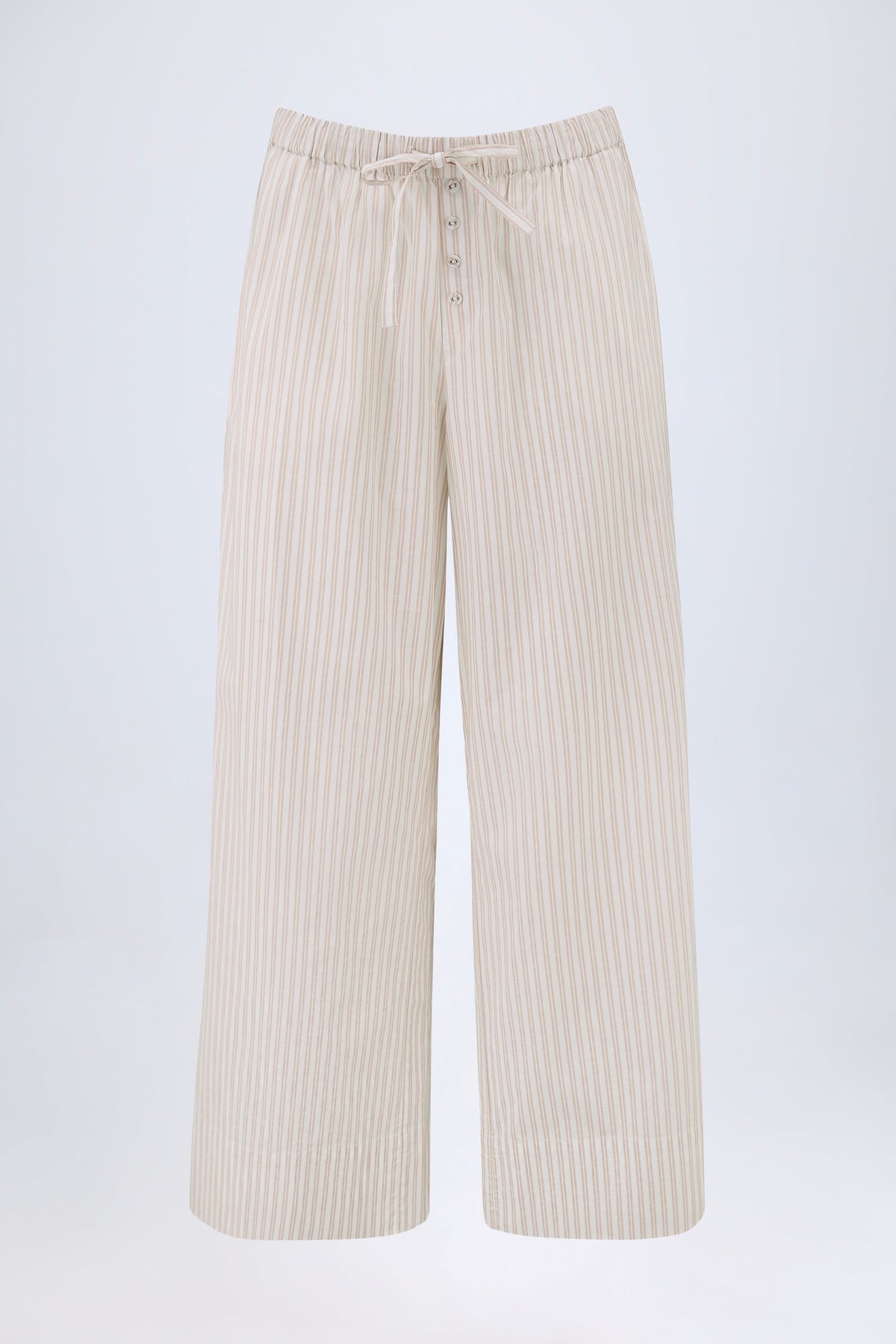 Wide-Leg Cotton-Poplin Trousers in Taupe Stripe