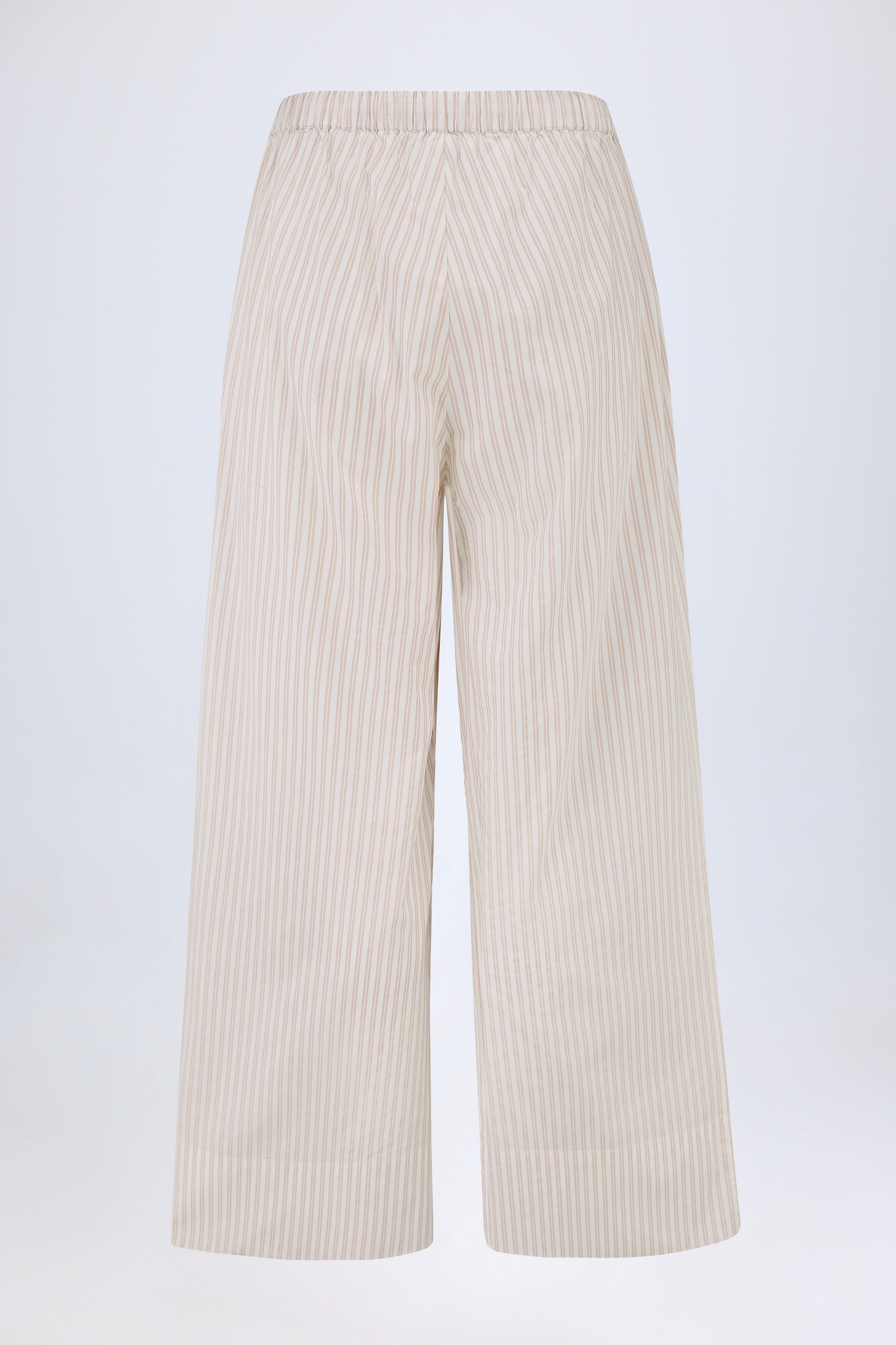 Wide-Leg Cotton-Poplin Trousers in Taupe Stripe