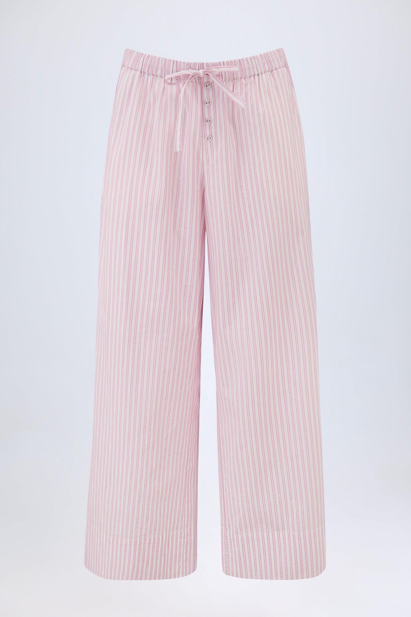 Wide-Leg Cotton-Poplin Trousers in Pink Stripe - 2