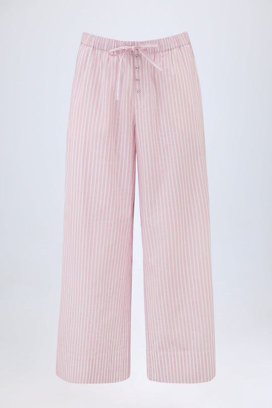 Mid-Rise Wide-Leg Trousers in Soft Mauve Stripe