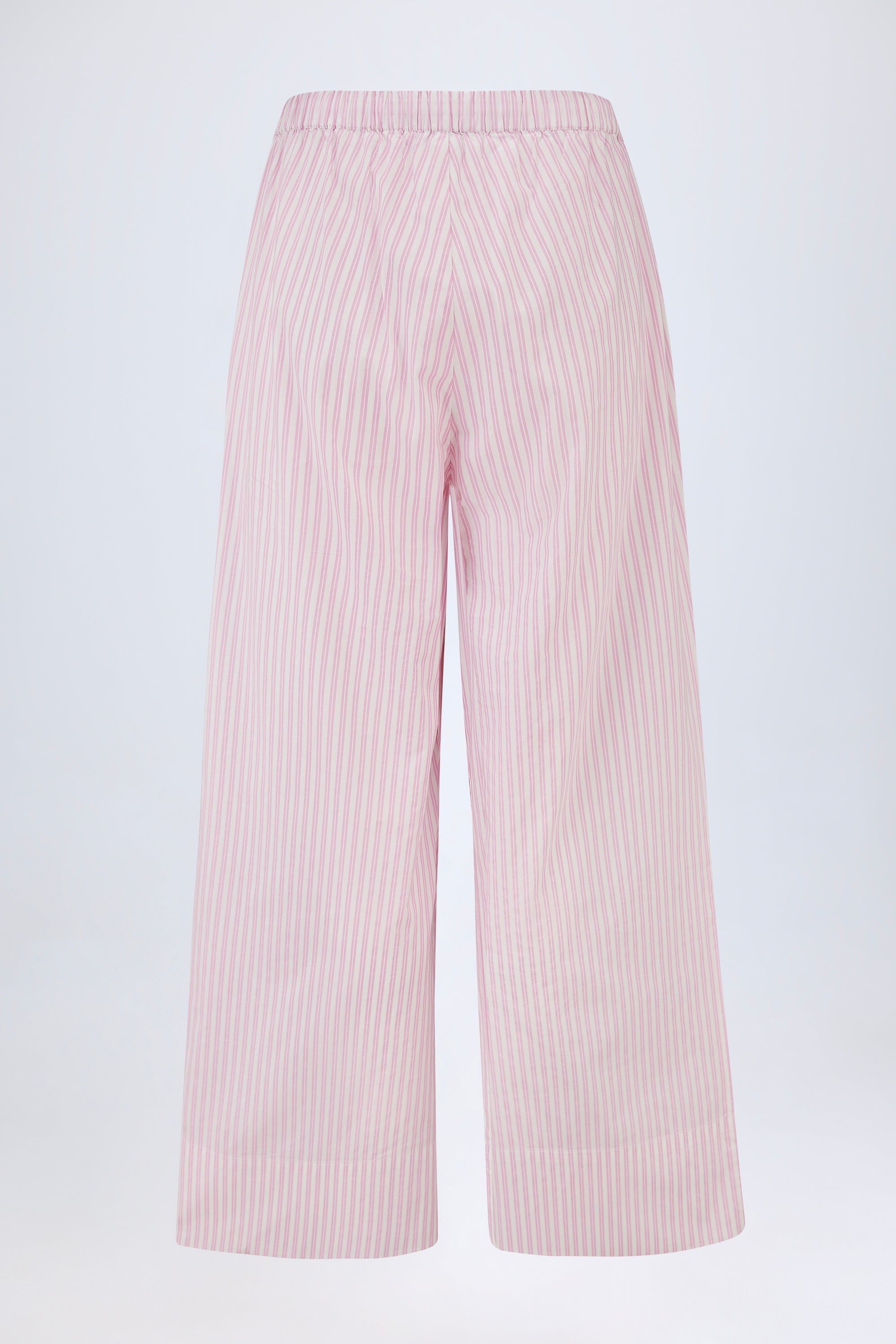 Wide-Leg Cotton-Poplin Trousers in Pink Stripe