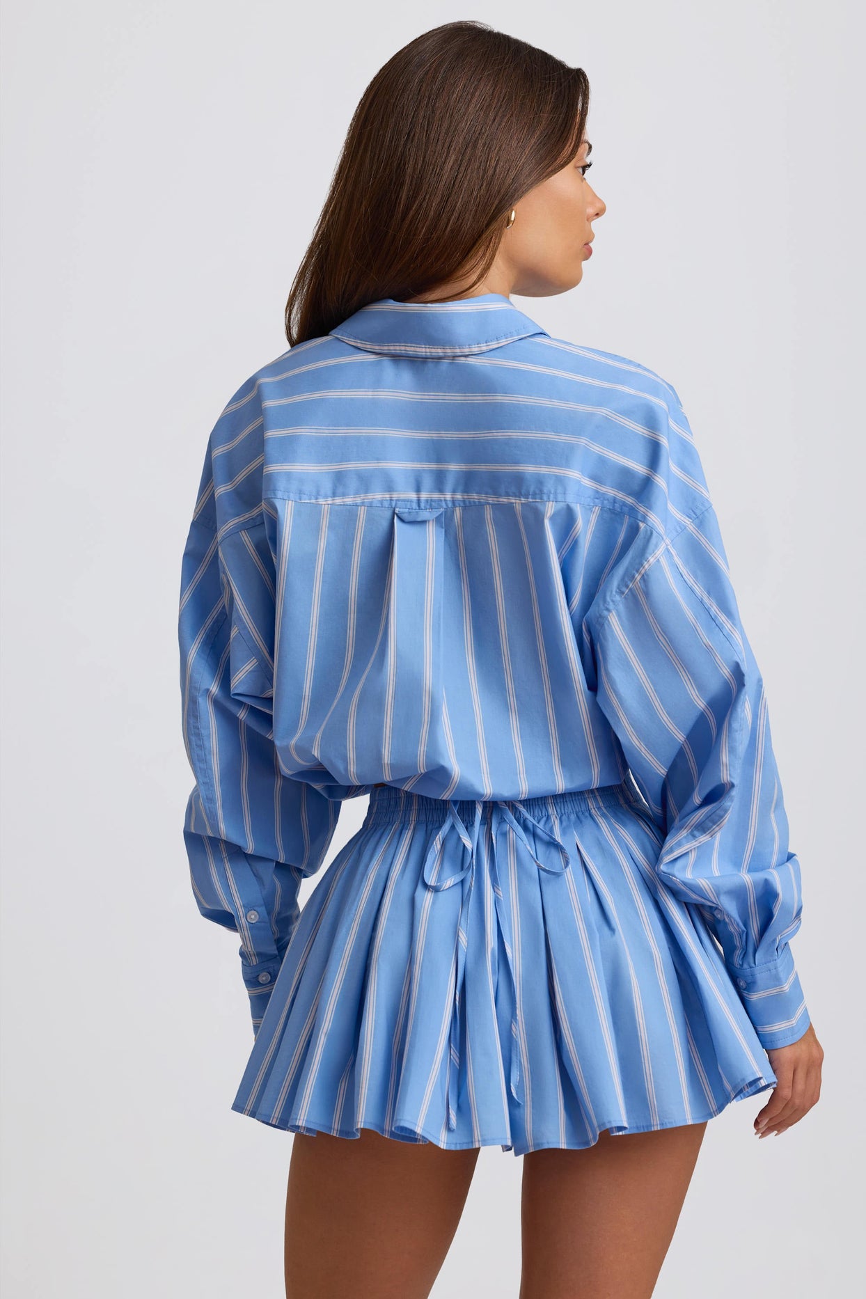 Pleated Cotton-Poplin Shorts in Blue Stripe