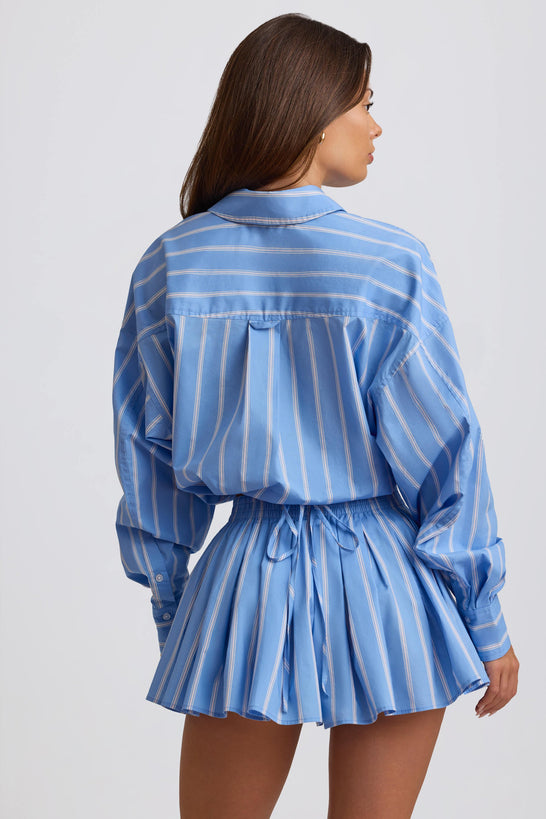 Pleated Cotton-Poplin Shorts in Blue Stripe