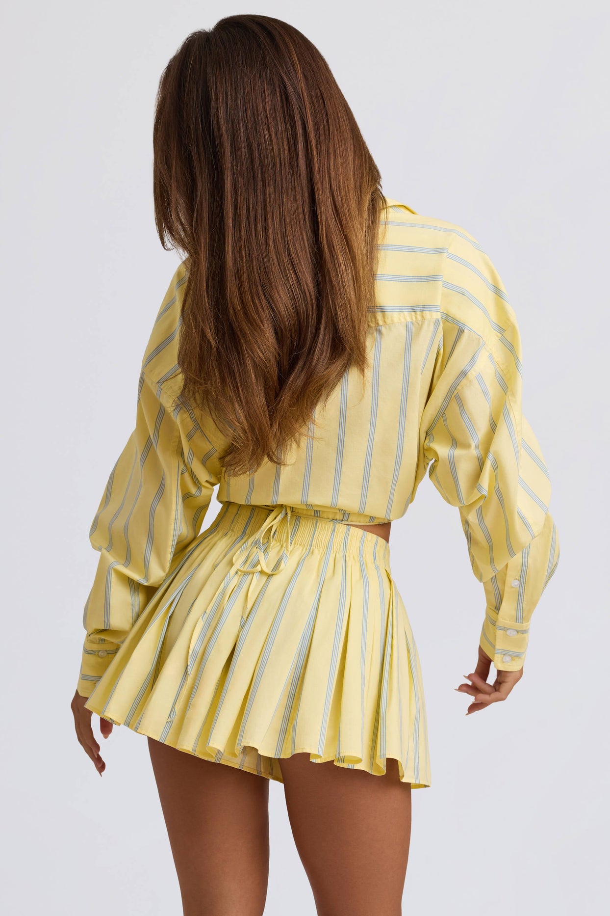 Pleated Cotton-Poplin Shorts in Yellow Stripe