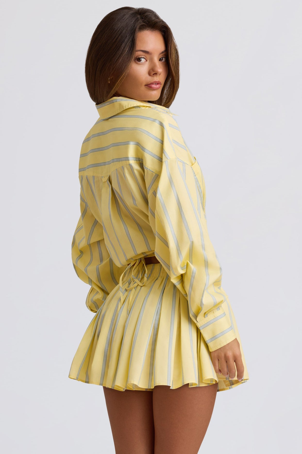 Pleated Cotton-Poplin Shorts in Yellow Stripe
