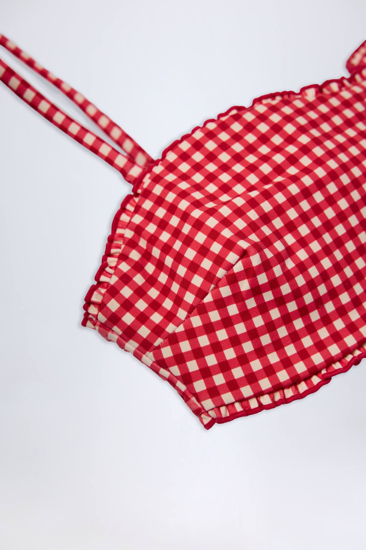Ruffled Bandeau Bikini Top in Red Gingham