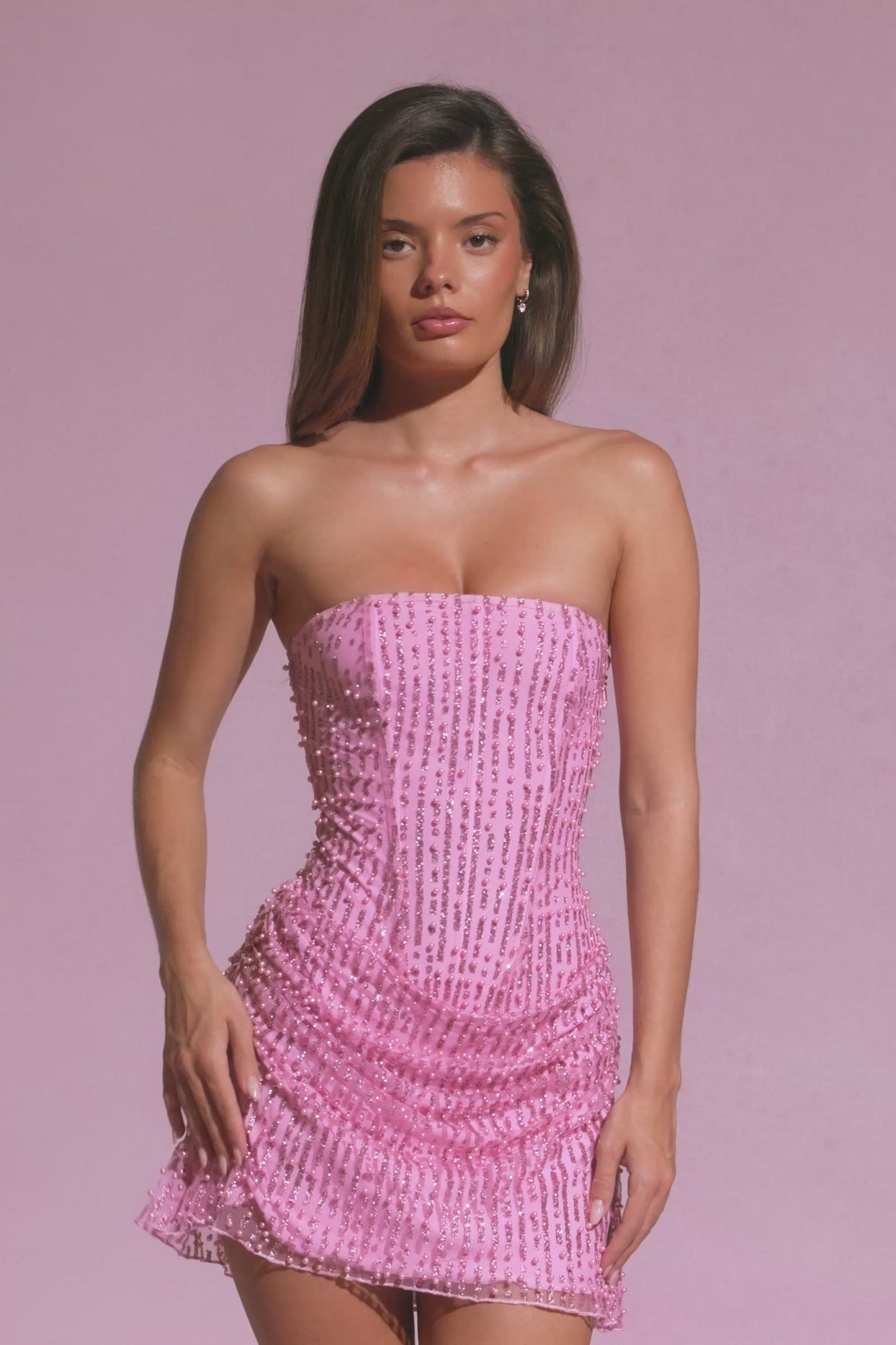 embellished draped strapless a line mini dress in pink Embellished Draped Strapless A-Line Mini Dress in Hot Pink Oh Polly Pink :  Party Dresses : VogaCloset Oman