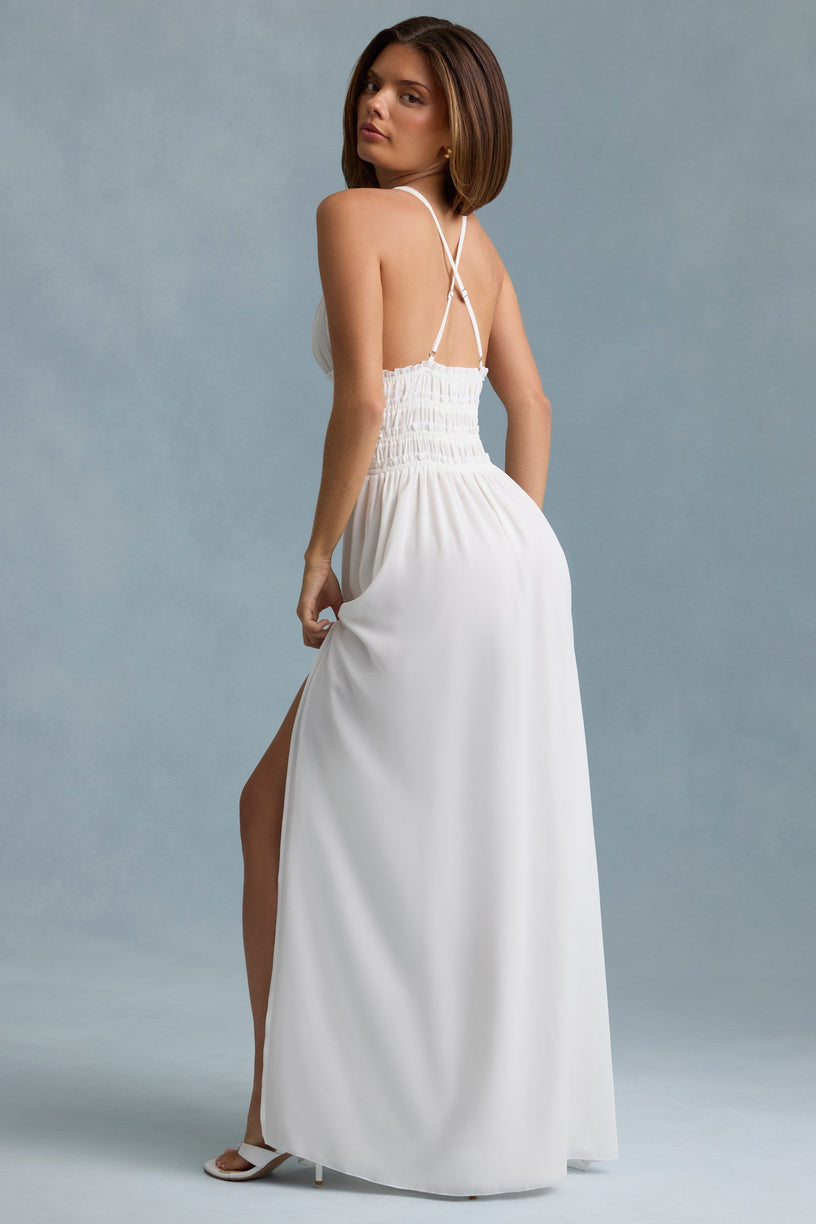 Plunge Cross-Back Maxi Dress in White - 2
