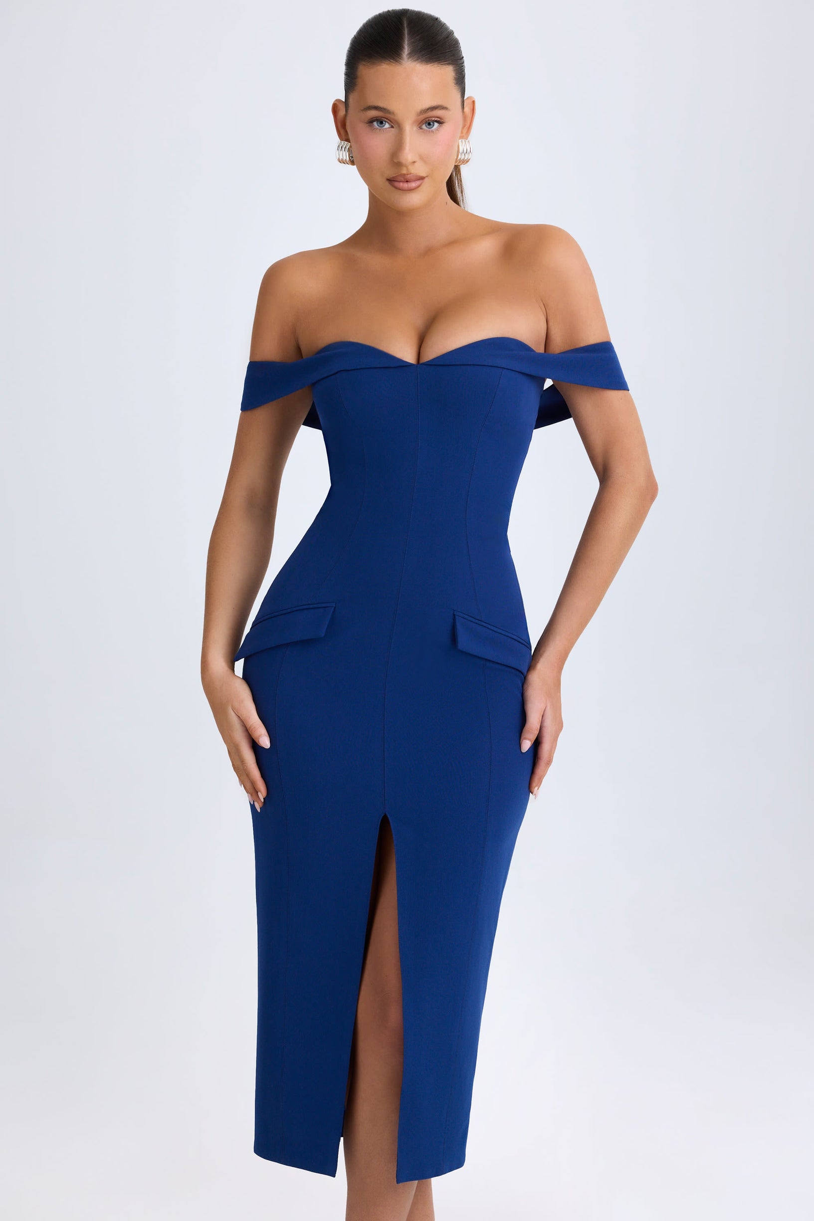 Off-Shoulder Midaxi Dress in True Navy - 1