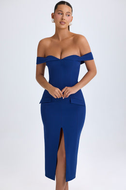 Off-Shoulder Midaxi Dress in True Navy