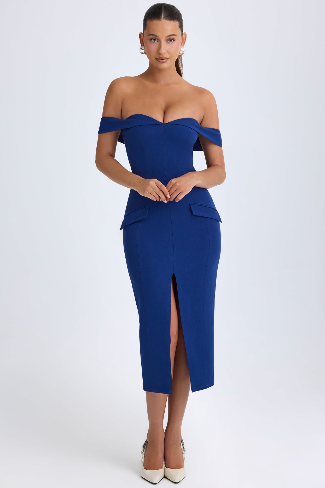 Off-Shoulder Midaxi Dress in True Navy