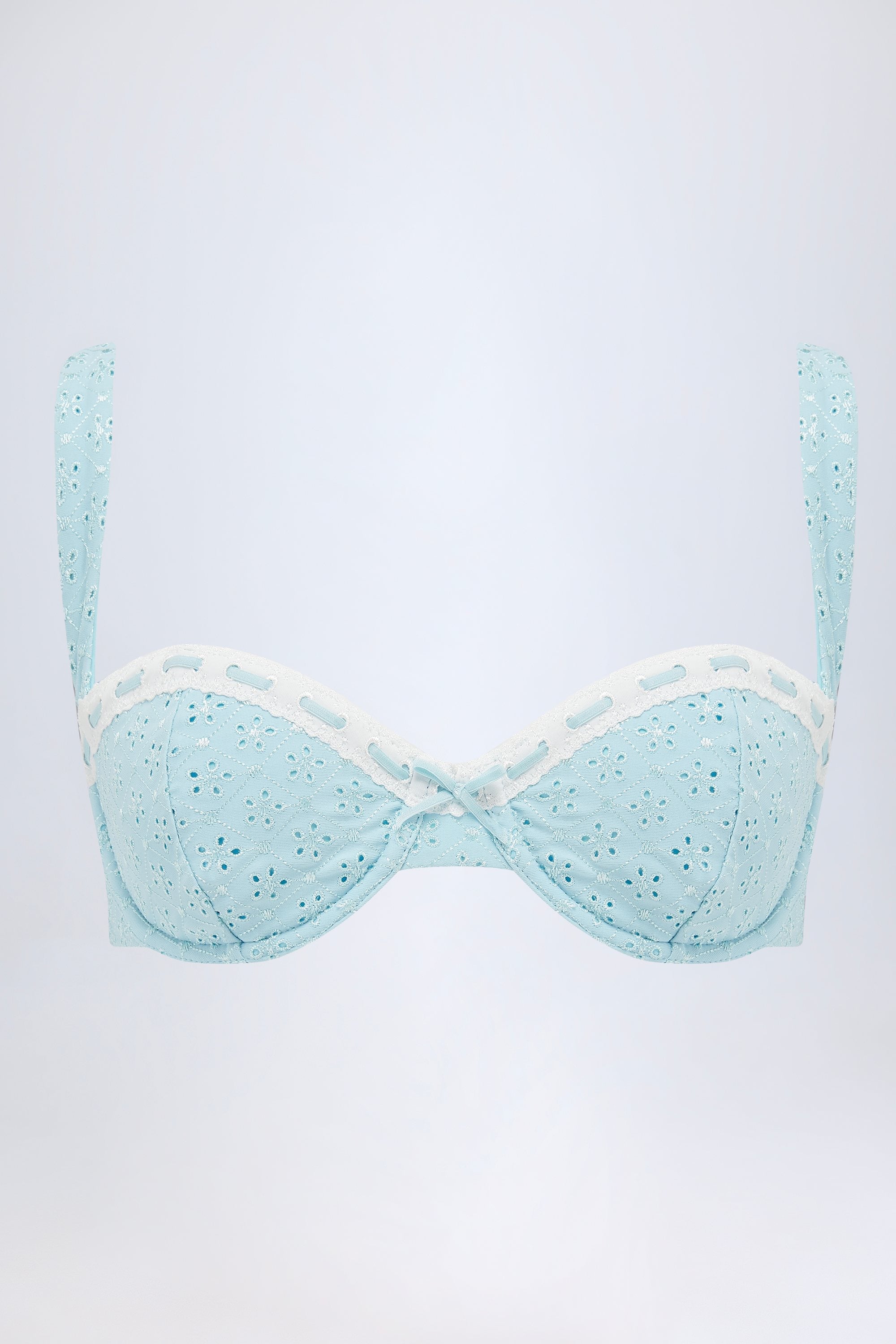 Broderie Anglaise Underwired Balconette Bikini Top in Powder Blue