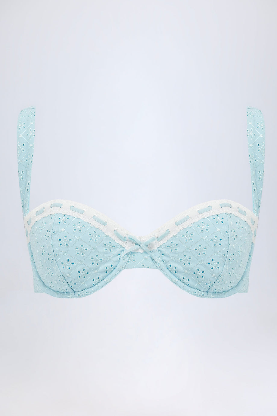 Broderie Anglaise Underwired Balconette Bikini Top in Powder Blue