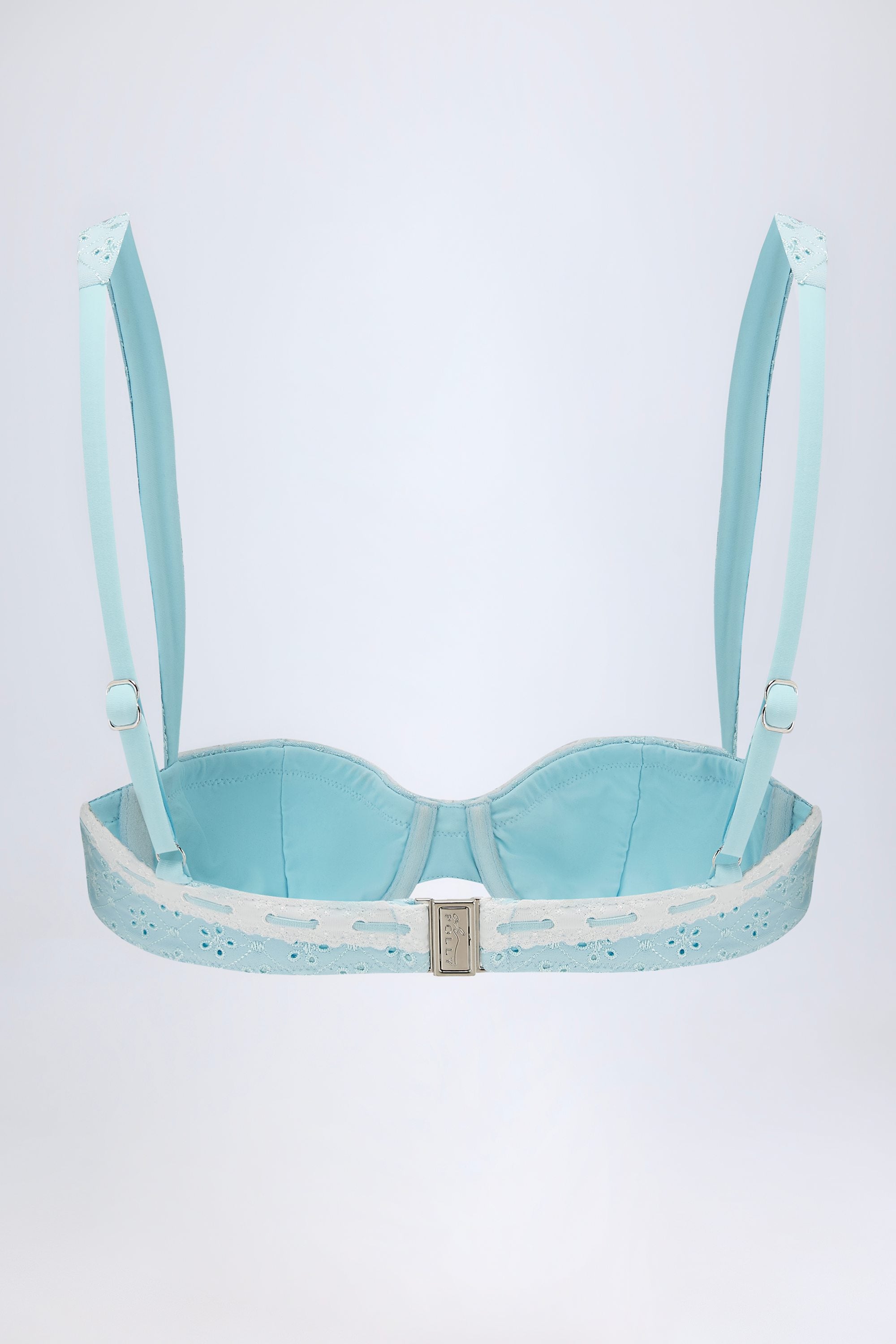 Broderie Anglaise Underwired Balconette Bikini Top in Powder Blue