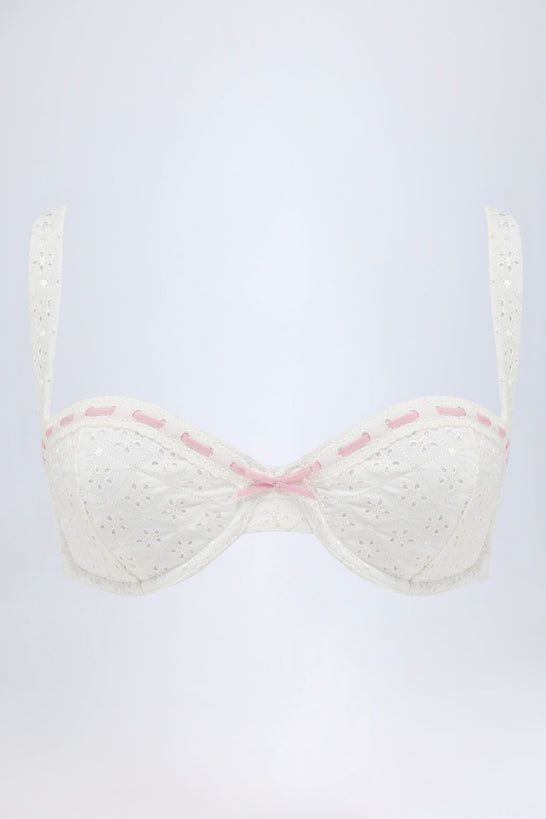 Broderie Anglaise Underwired Balconette Bikini Top in White