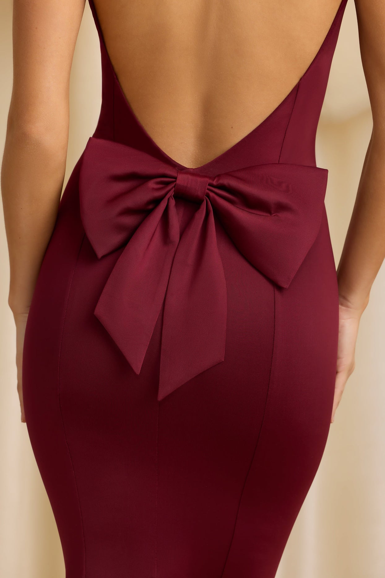 Slinky Jersey Bow-Detail Midaxi Dress in Wine Red