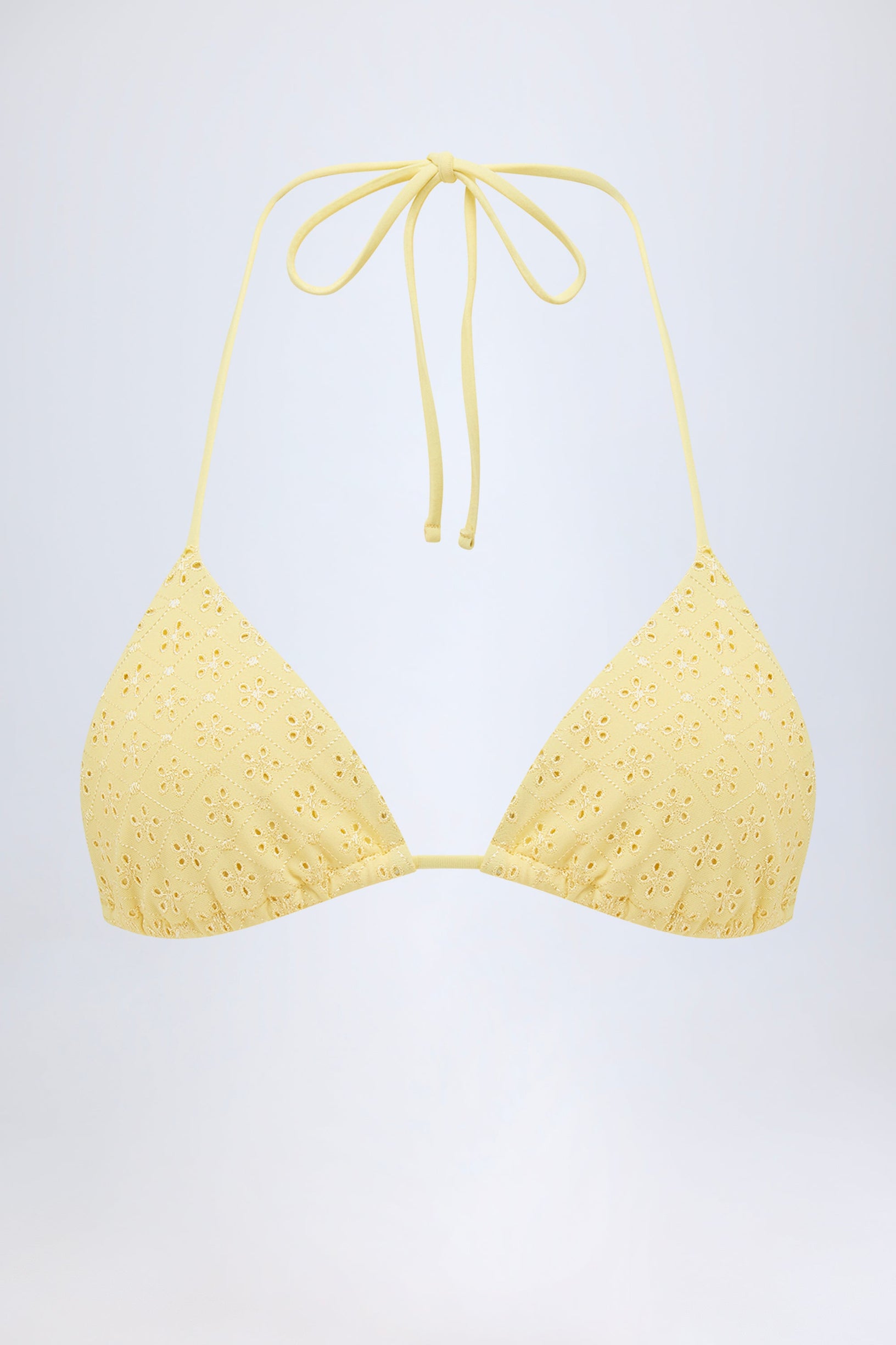 Broderie Anglaise Triangle Bikini Top in Lemon Yellow - 2