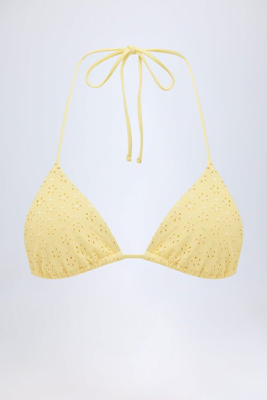 Broderie Anglaise Triangle Bikini Top in Lemon Yellow