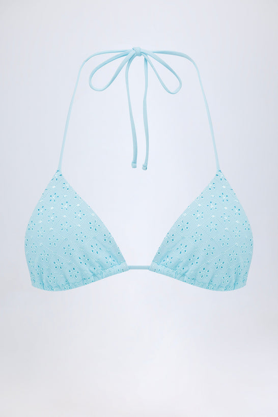 Broderie Anglaise Triangle Bikini Top in Powder Blue