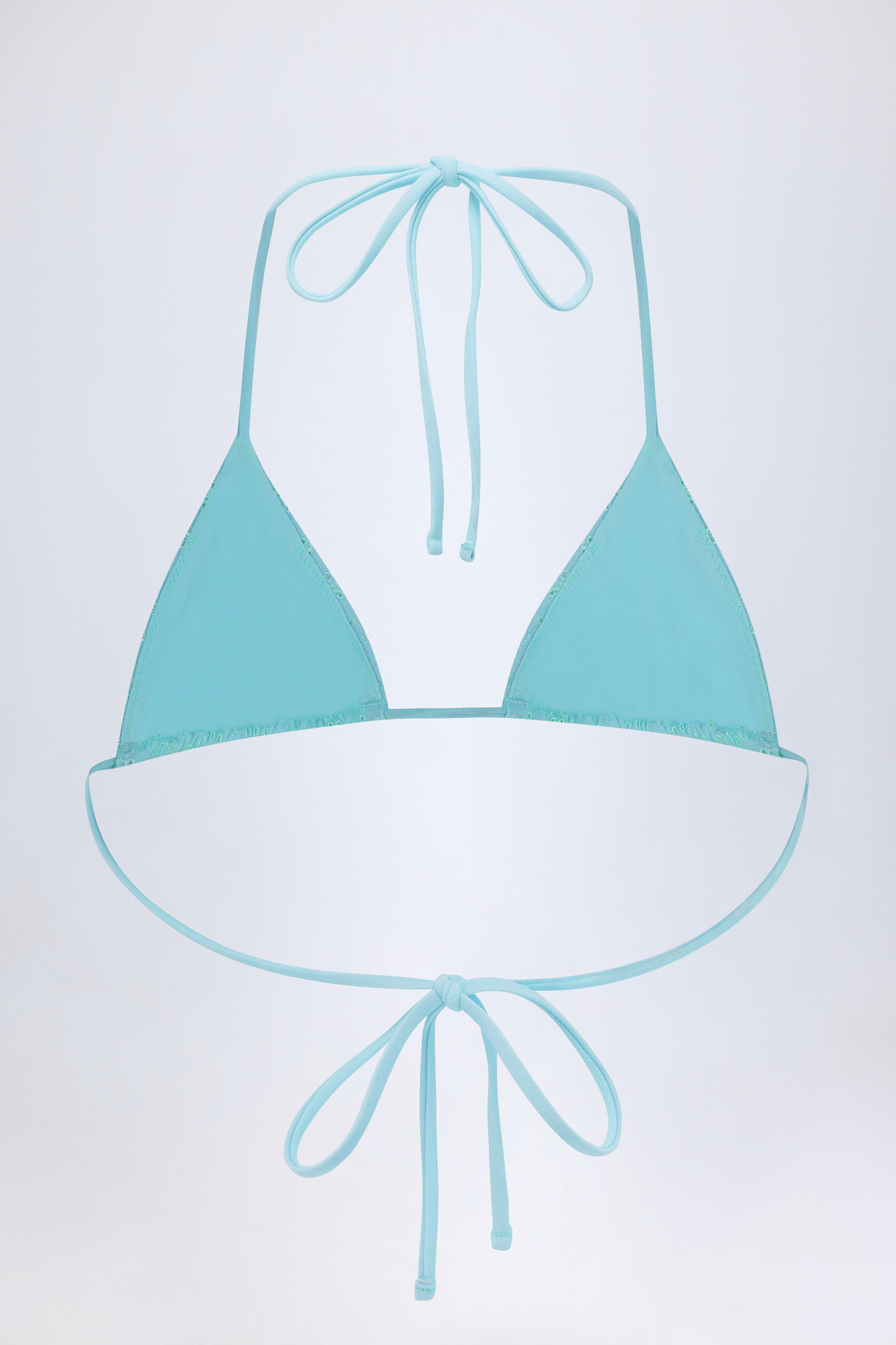 Broderie Anglaise Triangle Bikini Top in Powder Blue