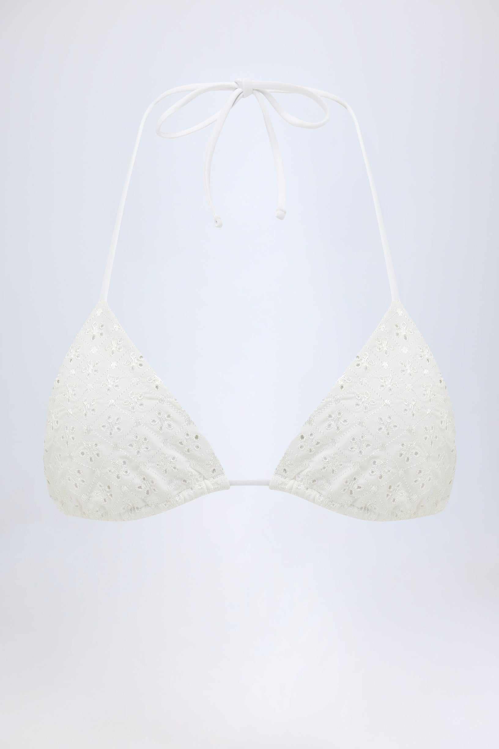 Broderie Anglaise Triangle Bikini Top in White - 2