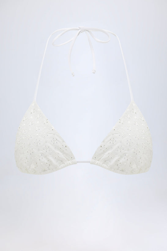 Broderie Anglaise Triangle Bikini Top in White