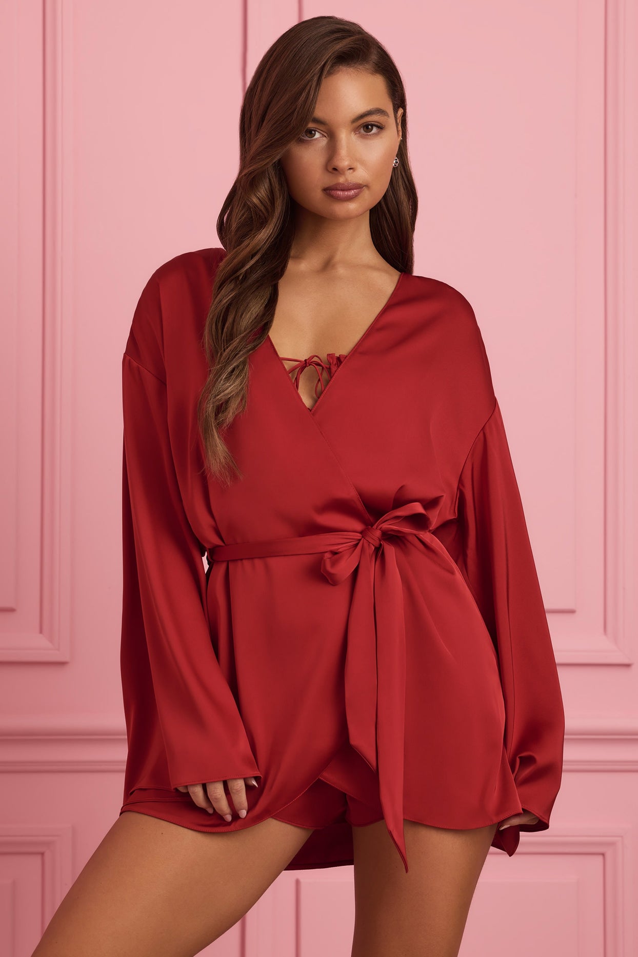 oh polly holy wrap satin dress Oh Polly Holy Wrap Satin Wrap Mini Dress in Wine