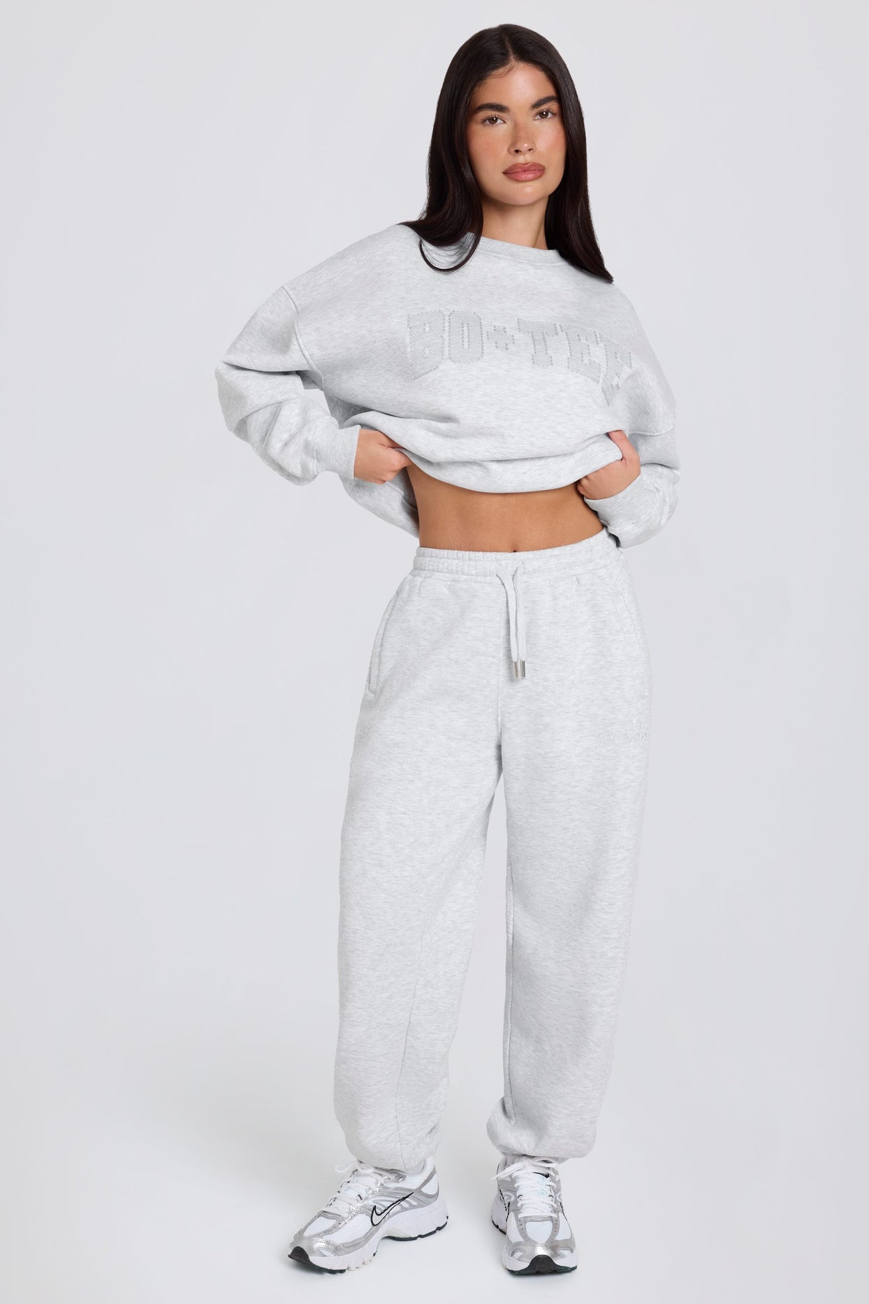 Relaxed Mid-Rise Joggers in Grey Marl