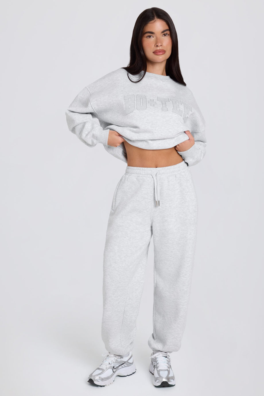 Relaxed Mid-Rise Joggers in Grey Marl