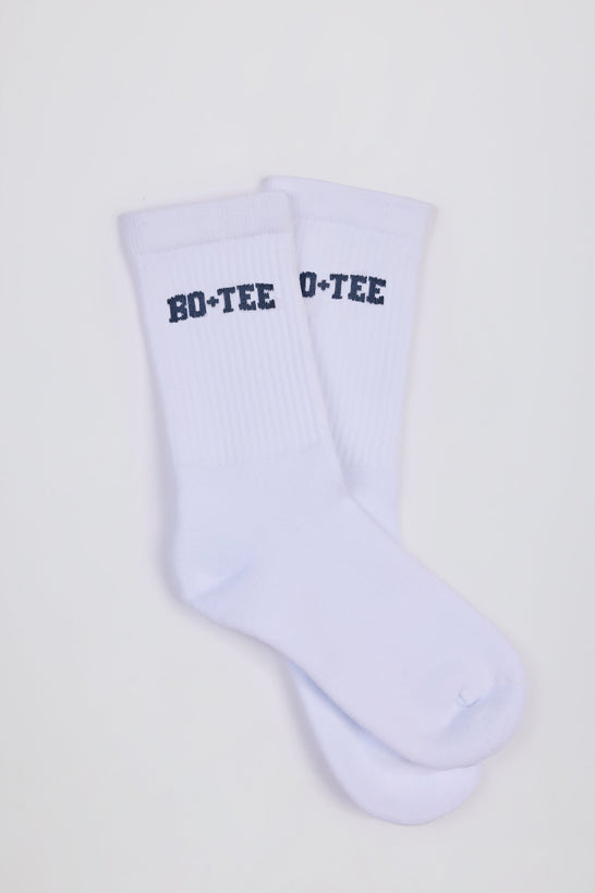 Ribbed Half-Crew Socks in White