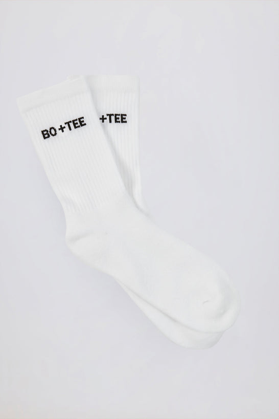 Ribbed Half-Crew Socks in White