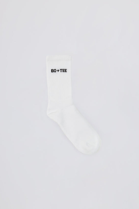 Ribbed Half-Crew Socks in White