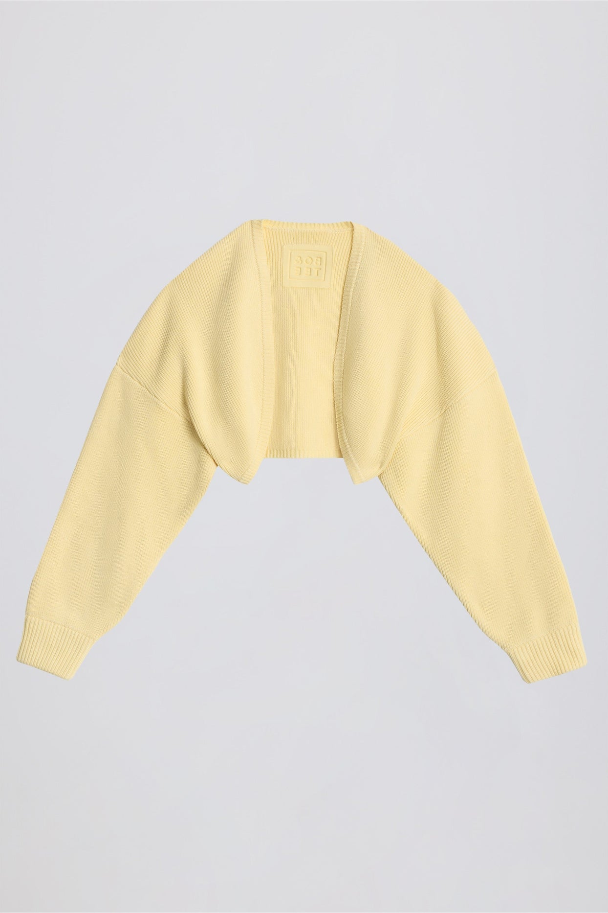 Ribbed-Knit Cropped Shrug in Lemon