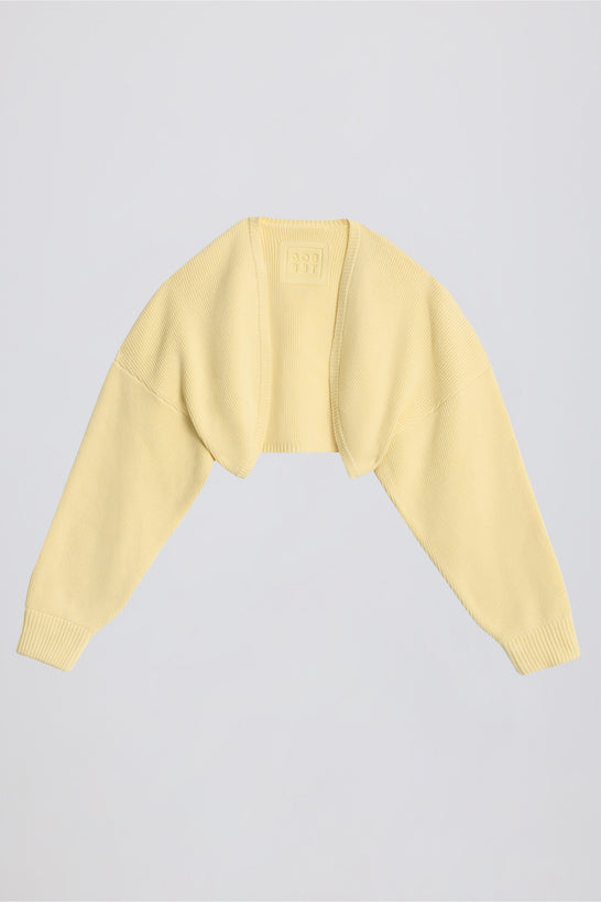 Ribbed-Knit Cropped Shrug in Lemon