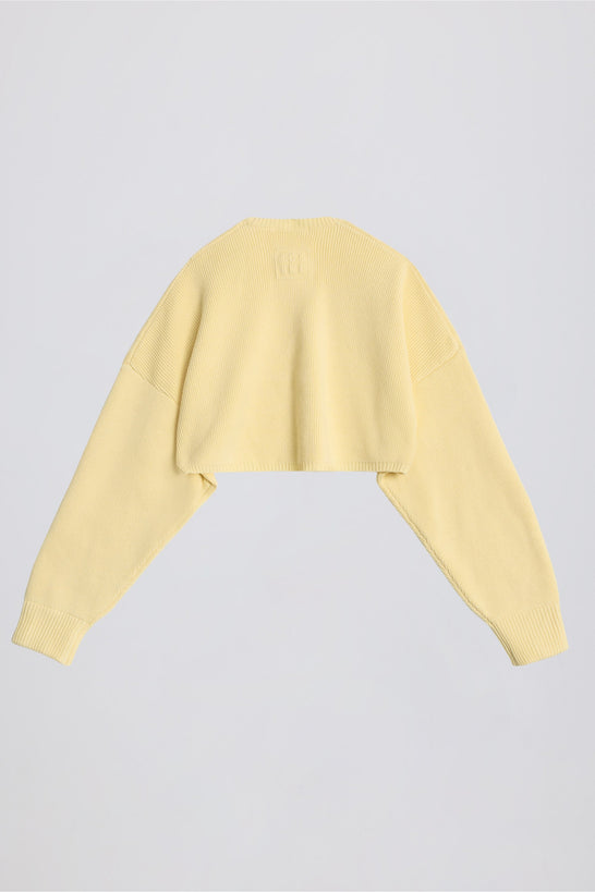 Ribbed-Knit Cropped Shrug in Lemon
