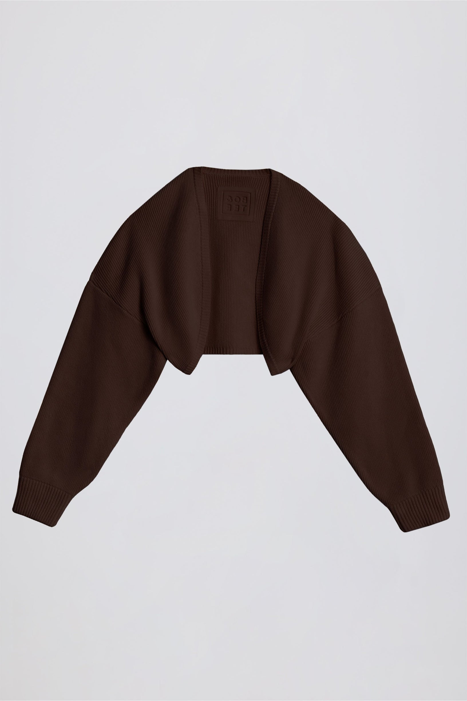 Ribbed-Knit Cropped Shrug in Pecan - 1