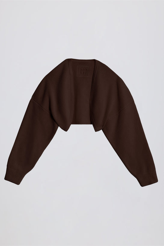 Ribbed-Knit Cropped Shrug in Pecan