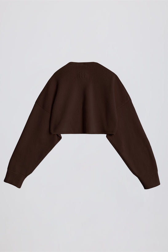 Ribbed-Knit Cropped Shrug in Pecan